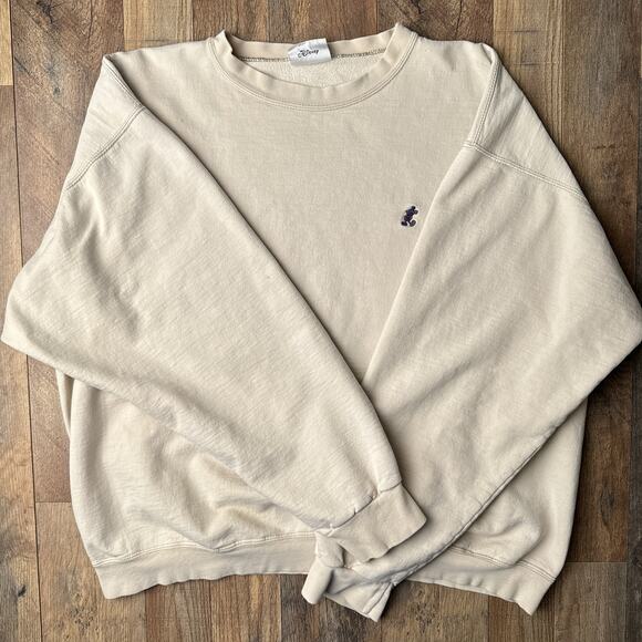 Vintage‎ 90s Disney Sweatshirt Men's Large Beige Athletic Mickey Mouse 4936 - Picture 1 of 14